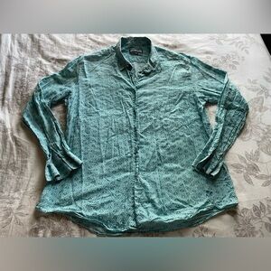 Vilebrequin Teal Anchor Pattern Shirt XL Beach Summer Vacation Lightweight Golf